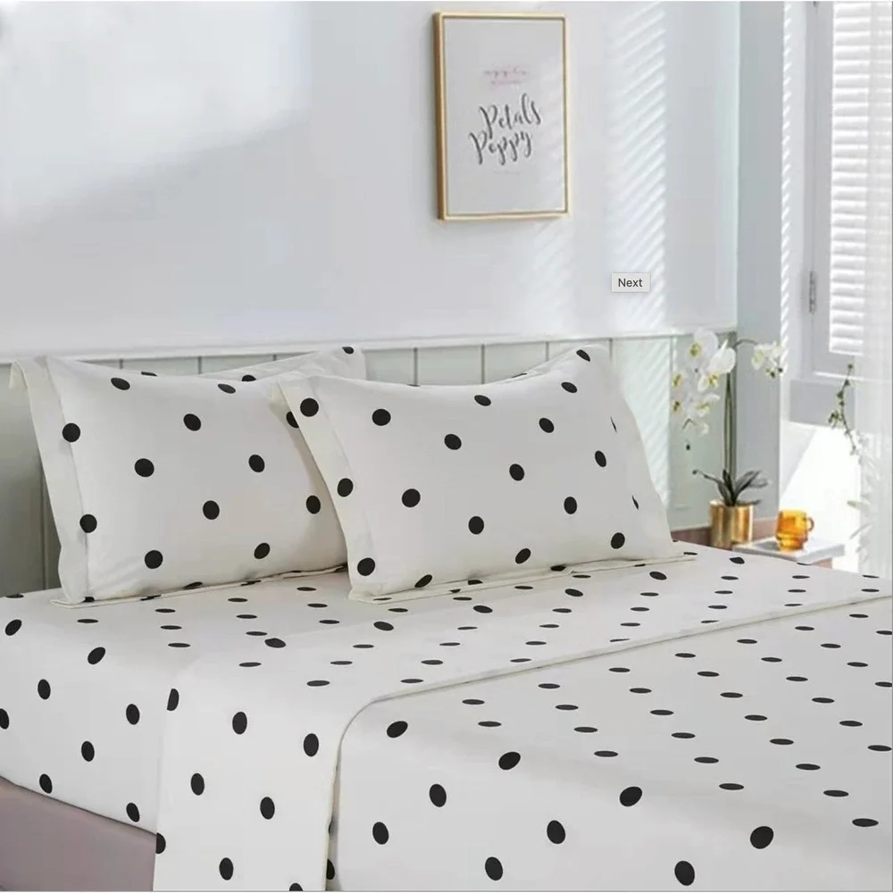 Clark Black/White‎ Polka Dot 100% Cotton Sheet Set with Pillowcase Twin Modern